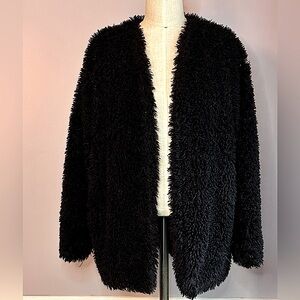 Elodie Black Fuzzy Teddy Bear Faux Fur Open Front Jacket Size XS